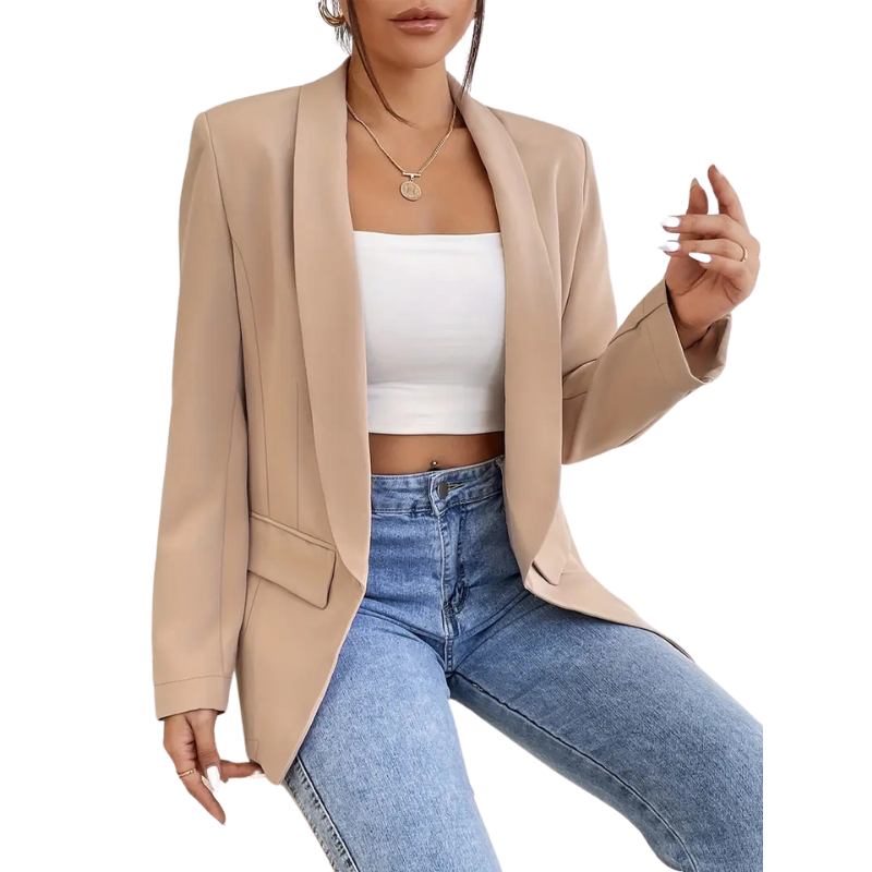 Women's Chic Beige Open-Front Blazer