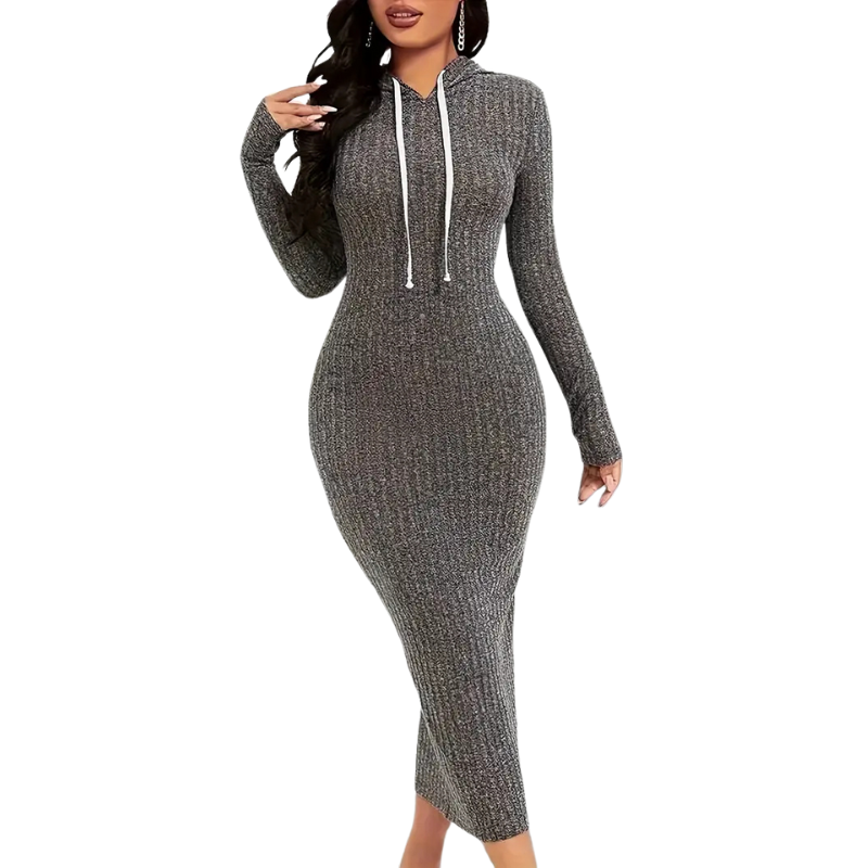 Women's Cozy Knit Hooded Midi Dress