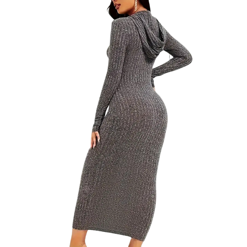 Women's Cozy Knit Hooded Midi Dress