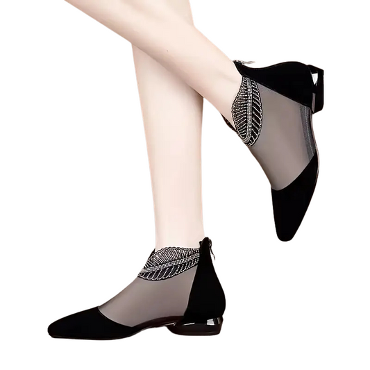 Breathable Mesh Chunky Heel Boots