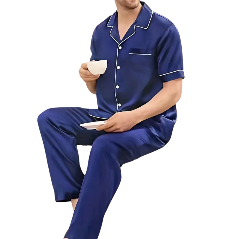 Silk Satin Men’s Pajama Set for Sleepwear