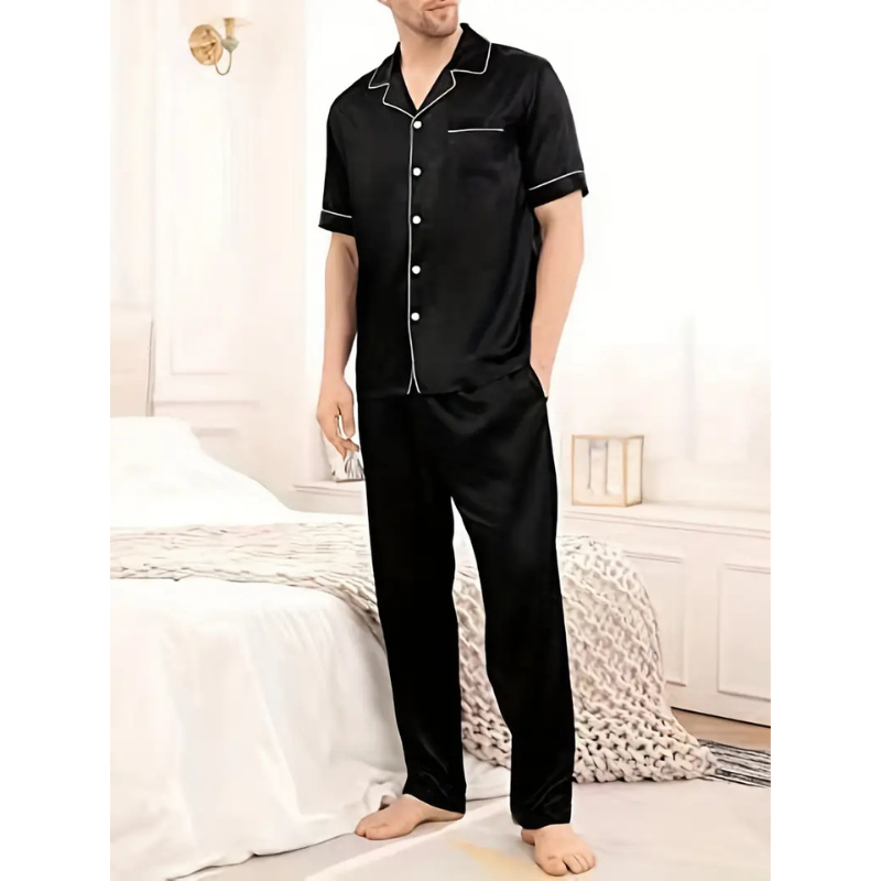 Silk Satin Men’s Pajama Set for Sleepwear